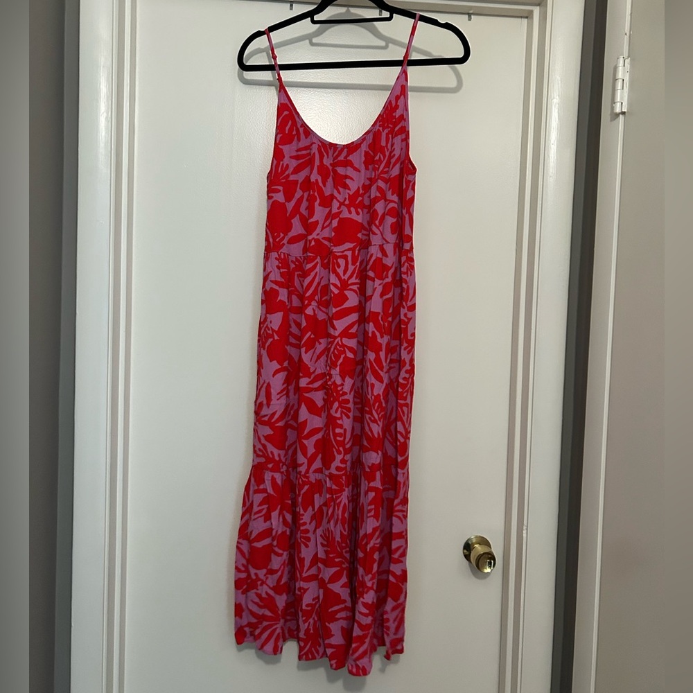 LOFT Red and Purple Floral Maxi Dress